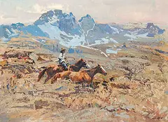 Jack Elmo King, Untitled - Open Range, oil on wood board