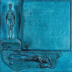 Raymond Arnatt, Male / Female Binary Pair, plaster relief with patina