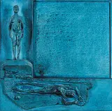 Raymond Arnatt, Male / Female Binary Pair, plaster relief with patina