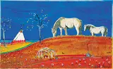 Jane Ash Poitras, Untitled - Horses, Teepee and Sweatlodge