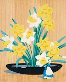 A. J. Casson, Daffodils with Delft Figurine, colour silkscreen on wood veneer
