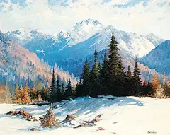 John R. Jackson, Red Pass on the Yellowhead, oil on wood board