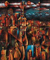 Untitled - Dreams Alberta by Jiri Kramara, mixed media on wood board, sold Nov 2013