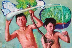 Gary MacMillan, Untitled - The Two Kids and the Water, 2010, oil on canvas