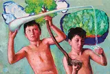 Gary MacMillan, Untitled - The Two Kids and the Water, 2010, oil on canvas
