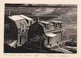 Leonard Hutchinson, Fish Houses, Lake Ontario #9/25, wood block on paper