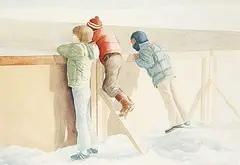 John Compton, Untitled - A Day at the Rink, 1979, watercolour on paper