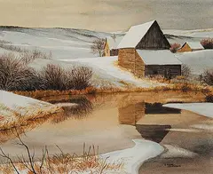 Isabel Levesque, Peace River Hill Farm, watercolour on paper