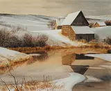 Isabel Levesque, Peace River Hill Farm, watercolour on paper
