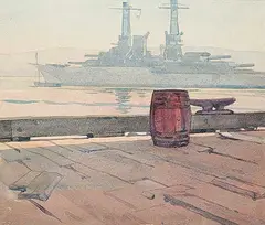 James Mercer, Untitled - War Ship in the Harbour, watercolour on paper