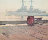 James Mercer, Untitled - War Ship in the Harbour, watercolour on paper