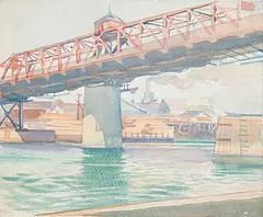 James Mercer, Untitled - Bridge on the Harbour, watercolour on paper