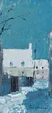 Guy Morin, Old Houses - Winter - Quebec, 1983, oil on wood board