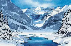Louise Olinger, Untitled - Lake Louise in Winter, watercolour on paper
