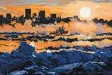 Horace Champagne, Sunset Over Icy Crystals, Viewed from Ste-Petronille, I.O. Que.
