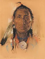 Nicholas Raphael de Grandmaison, Untitled - Indian Chief, pastel on sandpaper