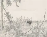 E. J. Hughes, The Freighter Rungstad at Crofton, 1970, graphite on paper