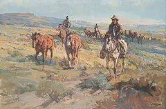 Jack Elmo King, Untitled - Riding the Herd, oil on canvas
