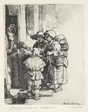 Harmensz Van Ryn Rembrandt, Beggars Receiving Alms at Door #231/400, etching on paper