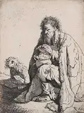 Harmensz Van Ryn Rembrandt, Seated Beggar and His Dog, etching on paper