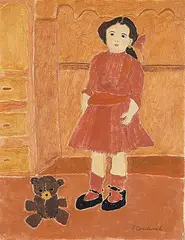 Francoise Cardinal, Doll and Teddy Bear, oil on paper board