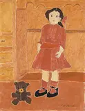 Francoise Cardinal, Doll and Teddy Bear, oil on paper board