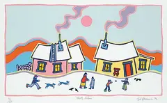 Thirty Below #76/150 by Ted Harrison, 1984, colour silkscreen on paper, sold Apr 2013