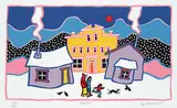 Ted Harrison, Snowfall #144/150, 1983, colour silkscreen on paper