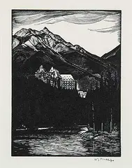 Walter J. Phillips, Banff Springs Hotel, 1933, lithograph on paper