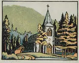 Saint Georges, Banff #88/100 by Margaret Shelton, 1944, lino block in six colours on paper, sold Apr 2013
