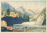Bow Falls Banff #46/100 Ed.2 by Margaret Shelton, 1972, lino block in eight colours on paper, sold Apr 2013