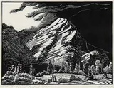 Last Peak at Exshaw #26/50 by Margaret Shelton, 1944, lino block on paper, sold Apr 2013