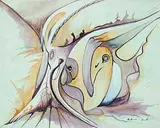 Edward Cobiness, The Rabbits, 1974, watercolour on paper