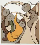 Daphne Odjig, Tree Climbing #144/125, 1981, colour silkscreen on paper