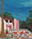 Jane Ash Poitras, San Diego Spanish Village, oil on wood panel