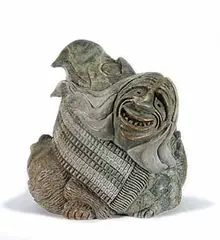 Garfield Thomas, Untitled - Turtle, Face and Bird, light green stone carving