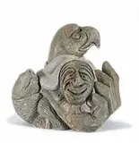 Garfield Thomas, Untitled - Hand with Turtle, Face and Bird, light green stone carving