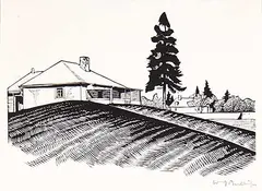 Walter J. Phillips, Engineer's House and South Wall, 1931, wood engraving on paper