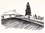 Walter J. Phillips, Engineer's House and South Wall, 1931, wood engraving on paper