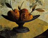 Constance Bachmann, Three Plums, acrylic on canvas