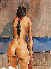 Red Ribbon by Thomas Braithwaite, oil on wood board, sold Nov 2012