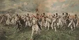 Elizabeth Southerden - After Butler, Scotland Forever: Charge of the Scots Greys at Waterloo, hand coloured engraving on paper
