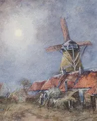 Brittany Farm with Windmill by Georges Chavignaud, watercolour on paper, sold Nov 2012