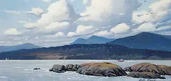 Pilot Boat, Holland Point Looking Towards Metchosin by Keith Hiscock, 2007, oil on canvas board, sold Nov 2012