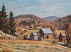 Robert Stewart Hyndman, Untitled - Fall Farm, oil on wood board