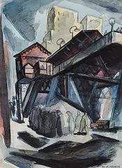 Wesley Fraser Irwin, Untitled - Crowd at the Station, watercolour on paper
