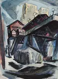 Wesley Fraser Irwin, Untitled - Crowd at the Station, watercolour on paper