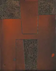 Lee Kelly, Untitled - Abstract in Red, 1973, enamel on metal plate