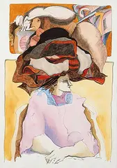 Fausto Lecona, Untitled - Woman With A Lot On Her Mind, 1974, watercolour on paper