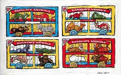 Animal Crackers / Boxes by Leslie Lew, mixed media on canvas, sold Nov 2012